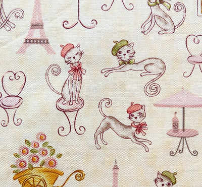 Paris Cats Cotton Fabric Benartex Sewing Quilting Craft France Pink 1 Yd x 44''