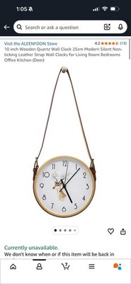 10 Zoll Holz Quarz Wanduhr 25 cm nicht tickendes Lederarmband (Hirsch)