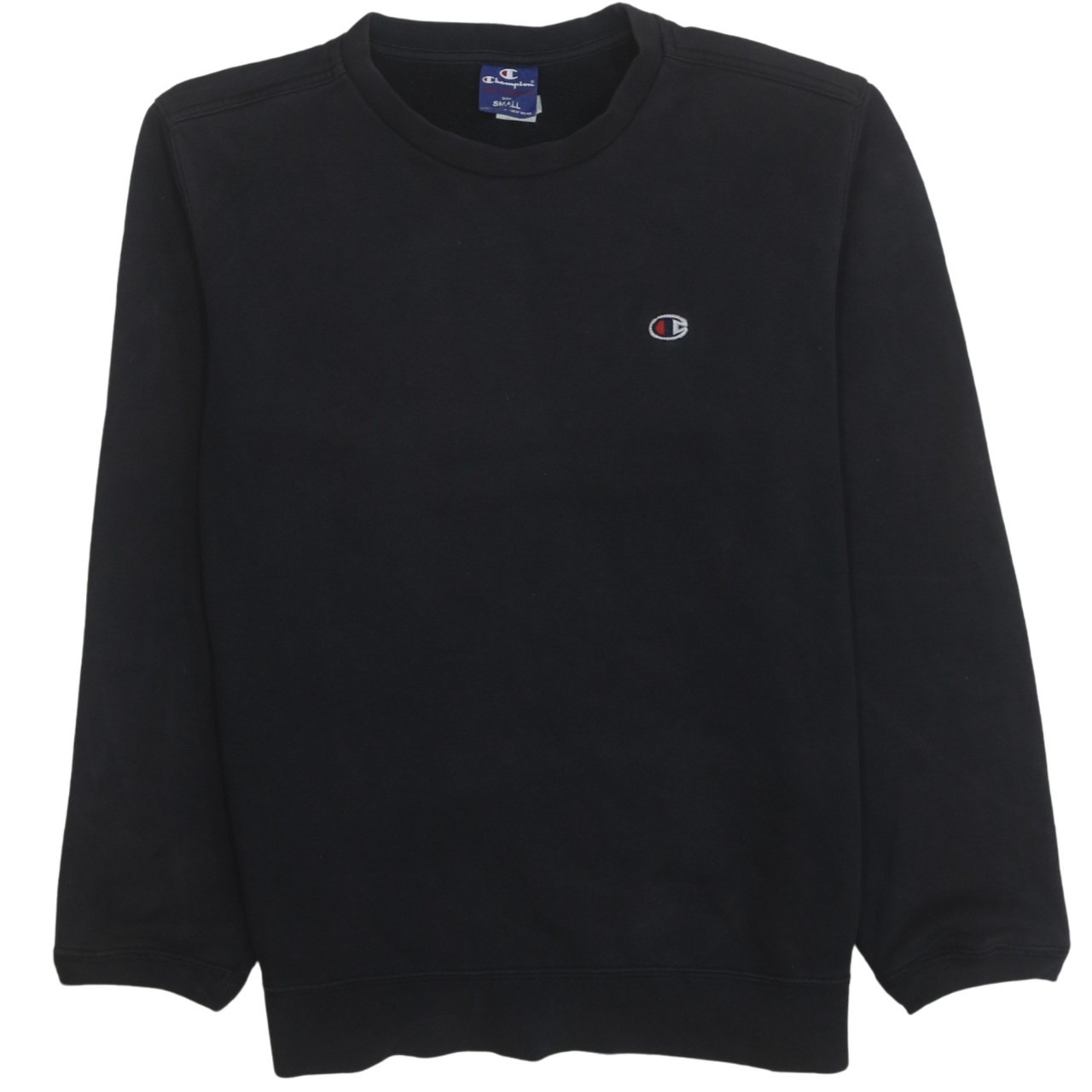 Champion Mens Sweatshirt Black Fleece Crew Neck Embroidered Logo Pullover S