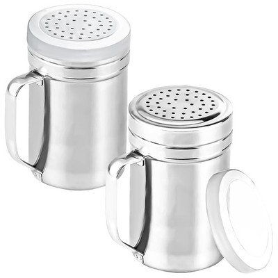2Pcs Metal Salt Pepper Dredge Shakers, Stainless Steel Large-14OZ, Silver