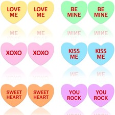 6 Pairs Valentine's Day Acrylic Earring Studs Colorful Conversation Heart Earrin