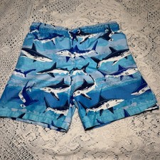 Kids Boys Shark Swim Trunks Size S 7-8 Blue Board Shorts Wonder Nation no lining