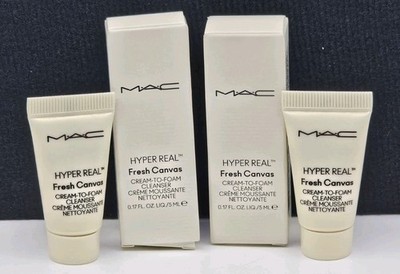 2 MAC HYPER REAL Fresh Canvas Cream To Foam Cleanser 0.17 Fl Oz 5 ml Travel Size