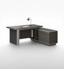 Image of Modern Grey Oak Executive Corner Desk Stylish Grey Leather Design 160 180 200cm