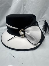 Black White Organza Wide Brim Fascinator Headpiece with Bow Beaded B3