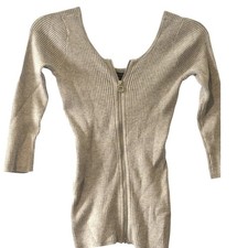GUESS Women's 3/4-Sleeve "Holly" Zip-Up Sweater in Heather Light Gray