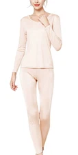 METWAY Women's Silk Long Johns V-Neck Pure Silk Thermal Underwear Sets for Wi...