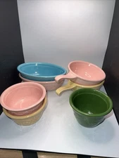 7 Piece Lot Of Vintage oven Serve Ware 2 Yellow 1 Blue 1 Green 3 Pink