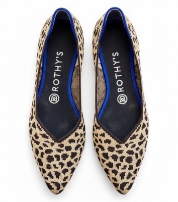 Rothy's Flat Pointy Leopard Print Black & Tan Flats Shoes 7.5