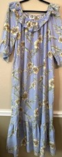 Vintage Hilo Hattie Womens Hawaiian Maxi Floral Blue/yellow Ruffle Neck Size XL