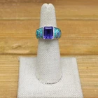 Vintage Sterling Silver Faceted Amethyst and Inlaid Lab Opal Ring Size 6