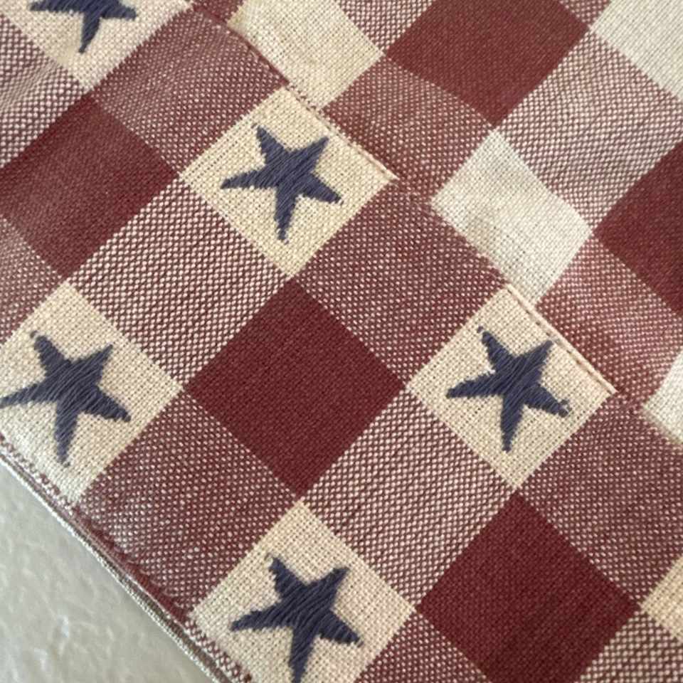 Americana Farmhouse Checkered Valence Curtain 68x13” Red White Blue With Stars - Image 2 of 3