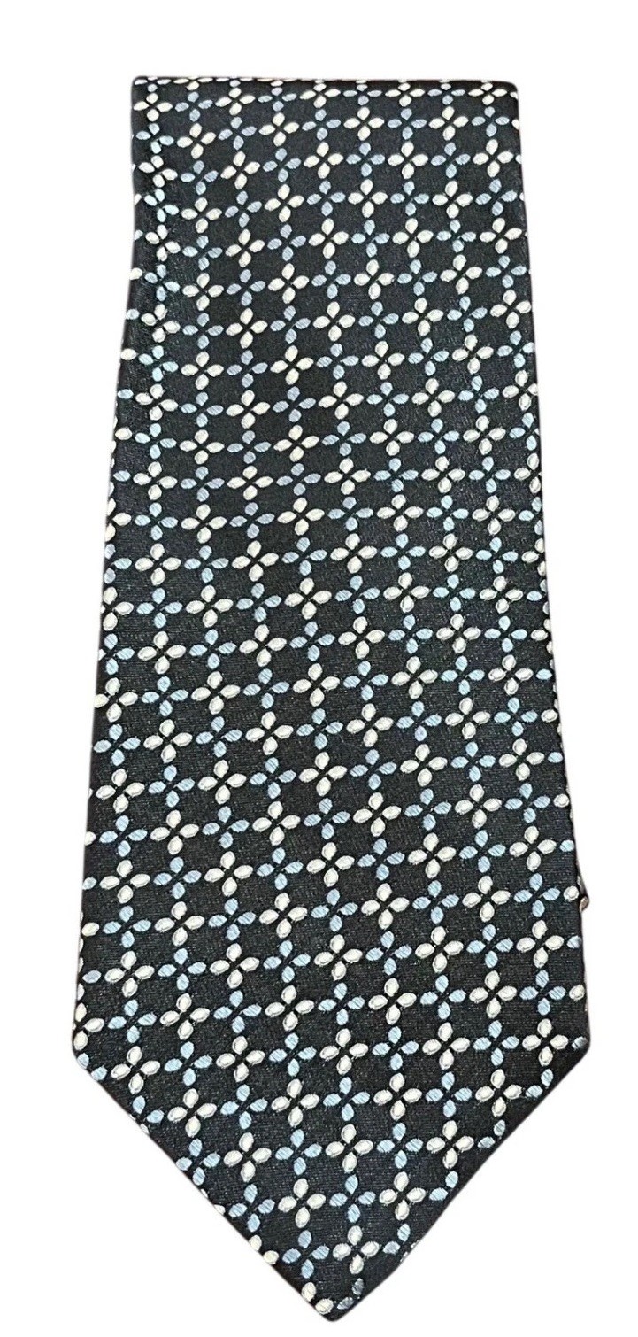 Tommy Hilfiger Mens Silk Tie Navy Blue Geometric Floral Pattern Made in USA