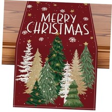 Christmas Tree Table Runner, Xmas Winter Snowflakes 13" x 108" Red Tree