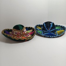 Mexican Mini 7" Decorative Sombrero Charro Hat Hand Crafted Felt Sequins Pair