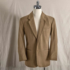 Vintage 90s Claiborne Herringbone Weave Tan Blazer 42R Wool Blend