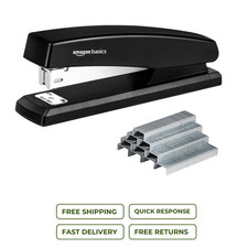 Black Office Stapler 25 Sheet Cap. with 1000 Staples - Non-Slip Heavy Duty Base