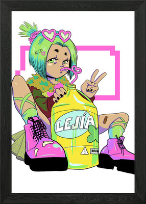 Mädchen mit Lejia und Herz Stroh gerahmtes Wandbild Poster Leinwanddruck Bild