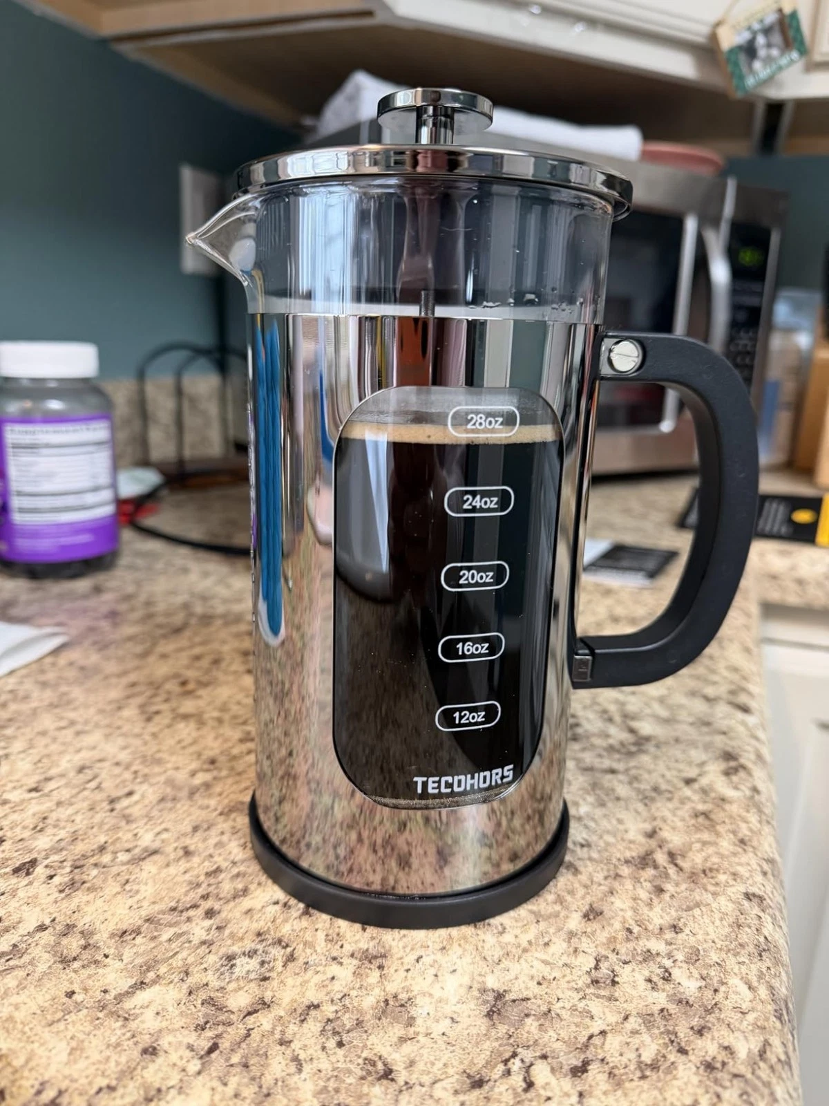 1pc French Press Coffee Maker 34oz Stainless Steel 4 Filter Glass Pot Copper