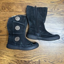 Livie  Luca Girls Tiempo Black Suede Boots Button Accents Zipper Closure 8M