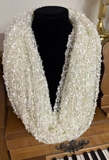 Infinity Scarf Ivory Sparkly 19” wide x 70”  Loops Twice India Rayon Nylon