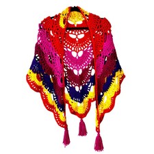 Boho Crochet Shawl Wrap Tri Color Tassels Festival Boho Chic