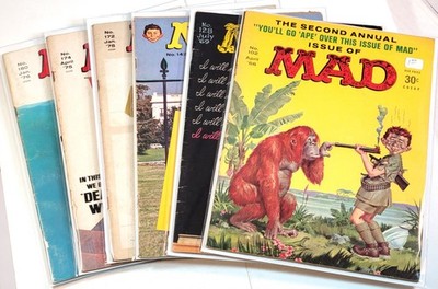 LOT of 6: MAD Mags #'s 102 128 142 172 174 180 GD to VG- JAWS DEATH WISH 1966-76