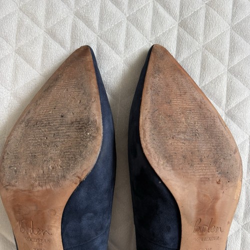 Boden Kitten Heels Women Shoes 39.5EU/8.5 US Leather Suede Navy Blue Pointed Toe - Picture 11 of 13
