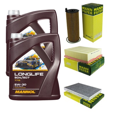 MANN Inspektionspaket 10L MANNOL Longlife 504/507 5W-30 für Audi A4 Avant 8ED