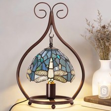 7in Creative Blue Tiffany Desktop Light, Single Headed Dragonfly Glass Desk Lamp