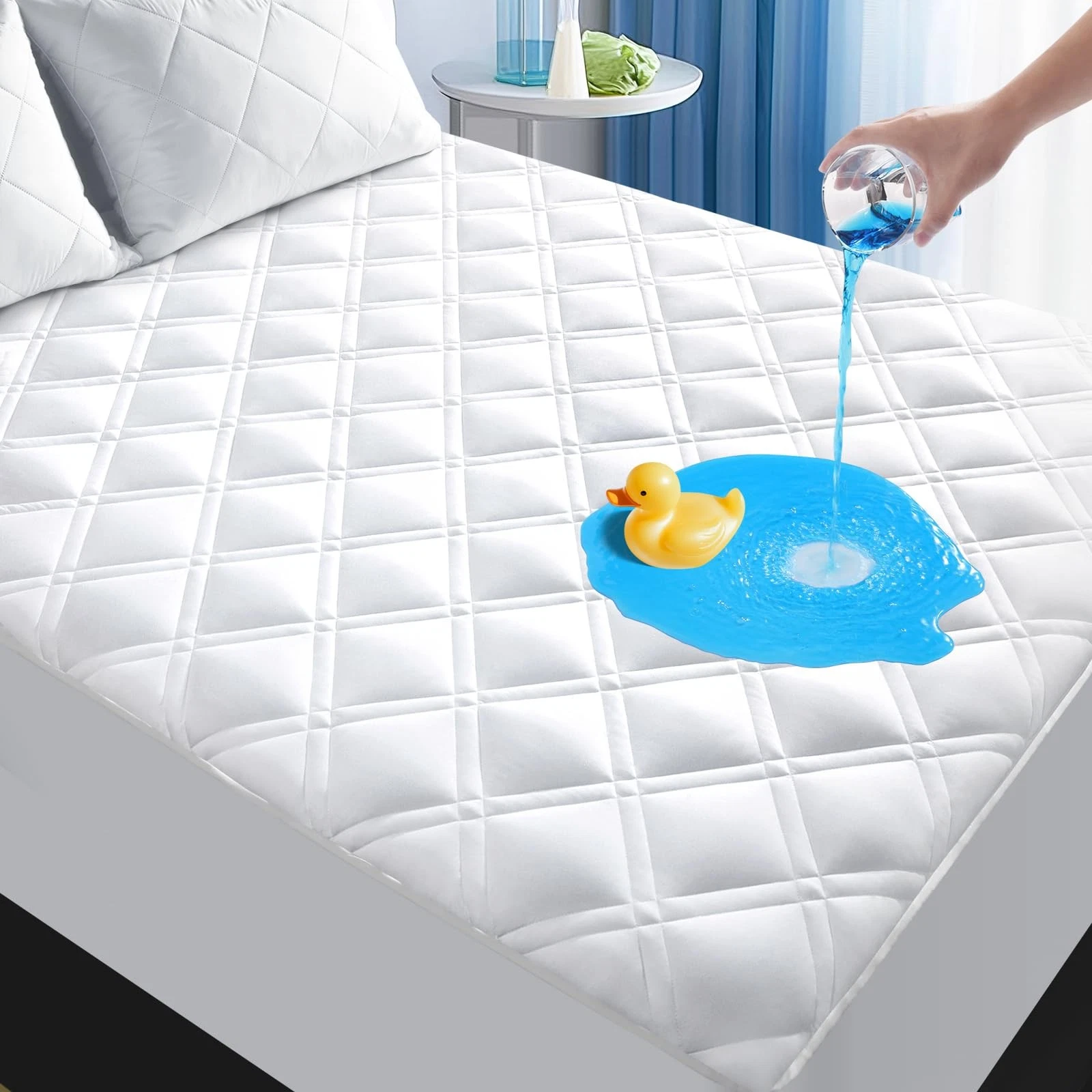 MEELUS Padded Queen Mattress Protector, Breathable Waterproof Mattress Pad C...