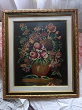 Dipinto Olio su Tela Nera 47x56 Raffigurante Un Vaso Di Fiori - Firma Autore