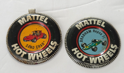 #ad Vintage Mattel HOT WHEELS BUTTONS PINS SAND CRAB BRABHAM REPCO F1 $15.00