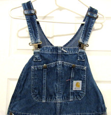 Carhartt Bib Work Overalls Blue Denim Jean Suspenders DISTRESSED 36x31 VTG