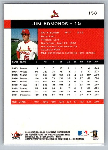 2002 Fleer Premium Jim Edmonds #158 - Bild 2 von 2