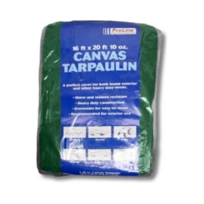 4x4 Foot Green Canvas Tarp - 10 Ounce Water Resistant Cotton