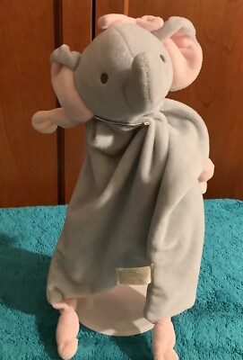 Dan Dee Baby Lovey Elephant  Gray Pink Security Blanket Rattle Knotted with Bow