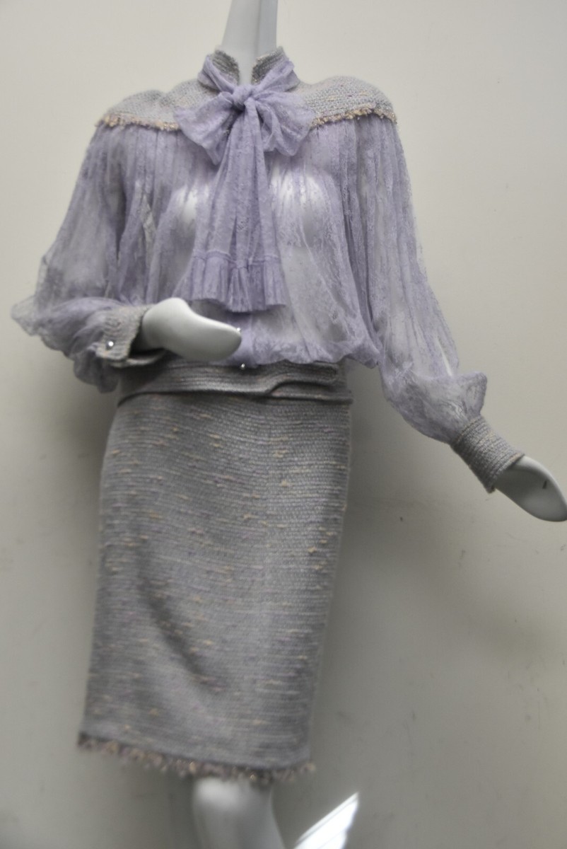 NEW Chanel SUIT 2 PC SET Skirt + Blouse Jacket Lilac Lace NEW Chanel SUIT 2 PC SET Skirt + Blouse Jacket Lilac Lace