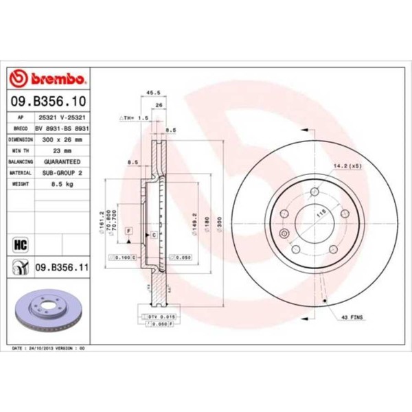 Brembo 2X Bremsscheibe Vorne Ø300Mm BelüFtet FüR Opel Astra J Chevrolet Cruze-image