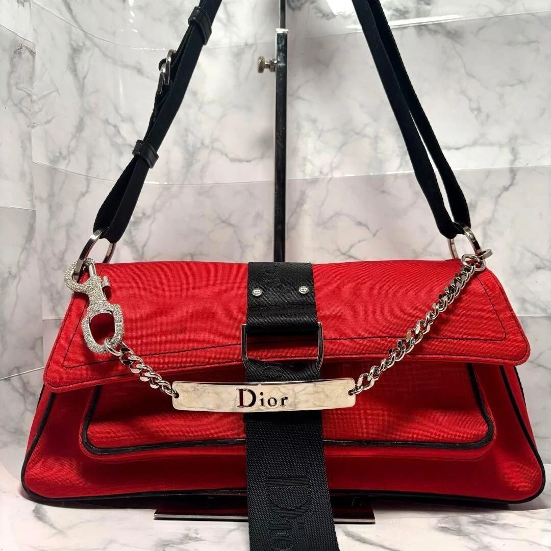 CHRISTIAN DIOR Y2K Sac à bandoulière une bandoulière nylon rouge femme vintage authentique 202502M