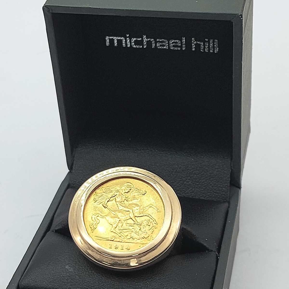 Men's Ring 10ct (417, 10K) Yellow Gold MHJ 22ct Sovereign 1914