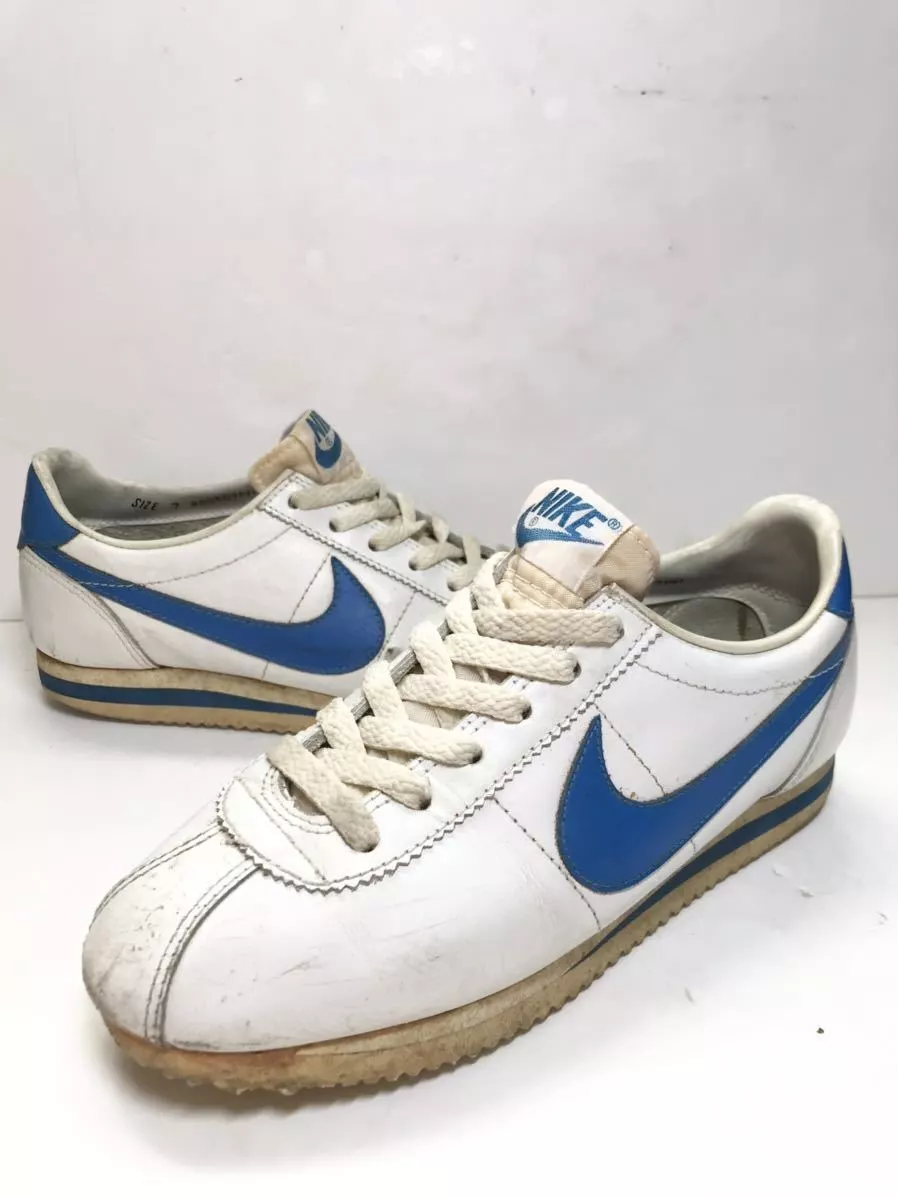NIKE LEATHER CORTEZ Men s sneakers US7 White x Light Blue 1982