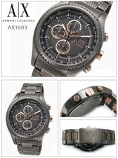 NEW ARMANI EXCHANGE GUNMETAL S/STEEL,ROSE GOLD CHRONO GRAY DIAL MEN WATCH AX1603