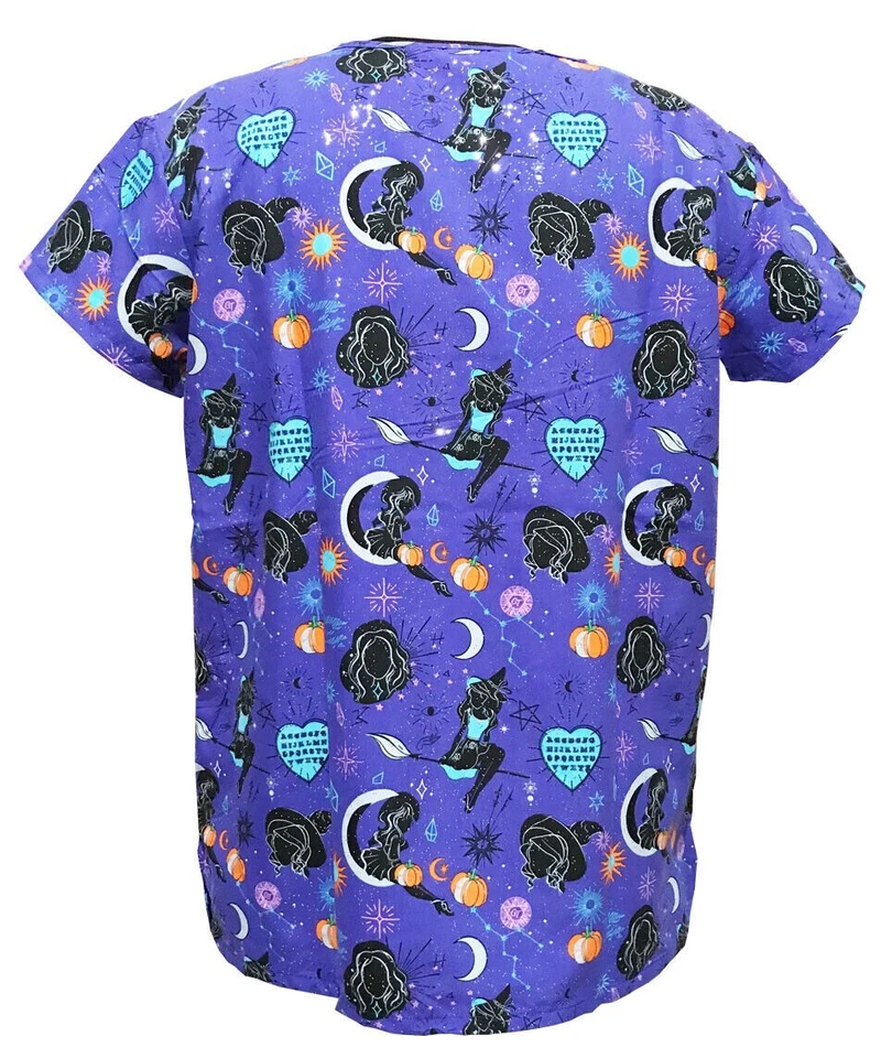 Prendas para el torso exfoliantes médicas de enfermería de moda para mujer base púrpura bruja negra M Foto 3 de 3