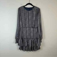 Lulu's Navy and White Animal Print Long Sleeve Tiered Skirt Dress Size Medium