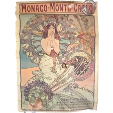 Monaco Monte Carlo French Railroad Mucha Nouveau Vtg 1967 Poster Thrashed 29x39
