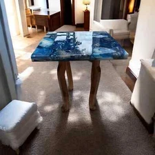 Blue Agate Side Table Square Drink Table Stone Top Entry Accent Table Gift her