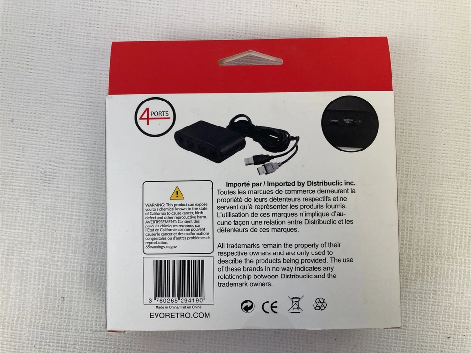 EvoRetro GameCube Controller Adapter for Wii U PC USB & Switch 4 Port NIB - Image 2 of 4