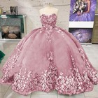 Emerald 3D Flowers Quinceanera Dress Sweet 15 16 Party Ball Gown