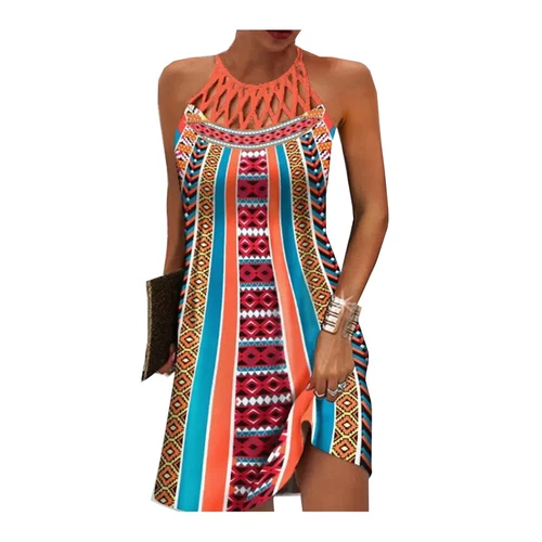 Women Dress Boho Hollow Halter Sleeveless Beach Dresses Holiday Plus Size - Bild 12 von 33